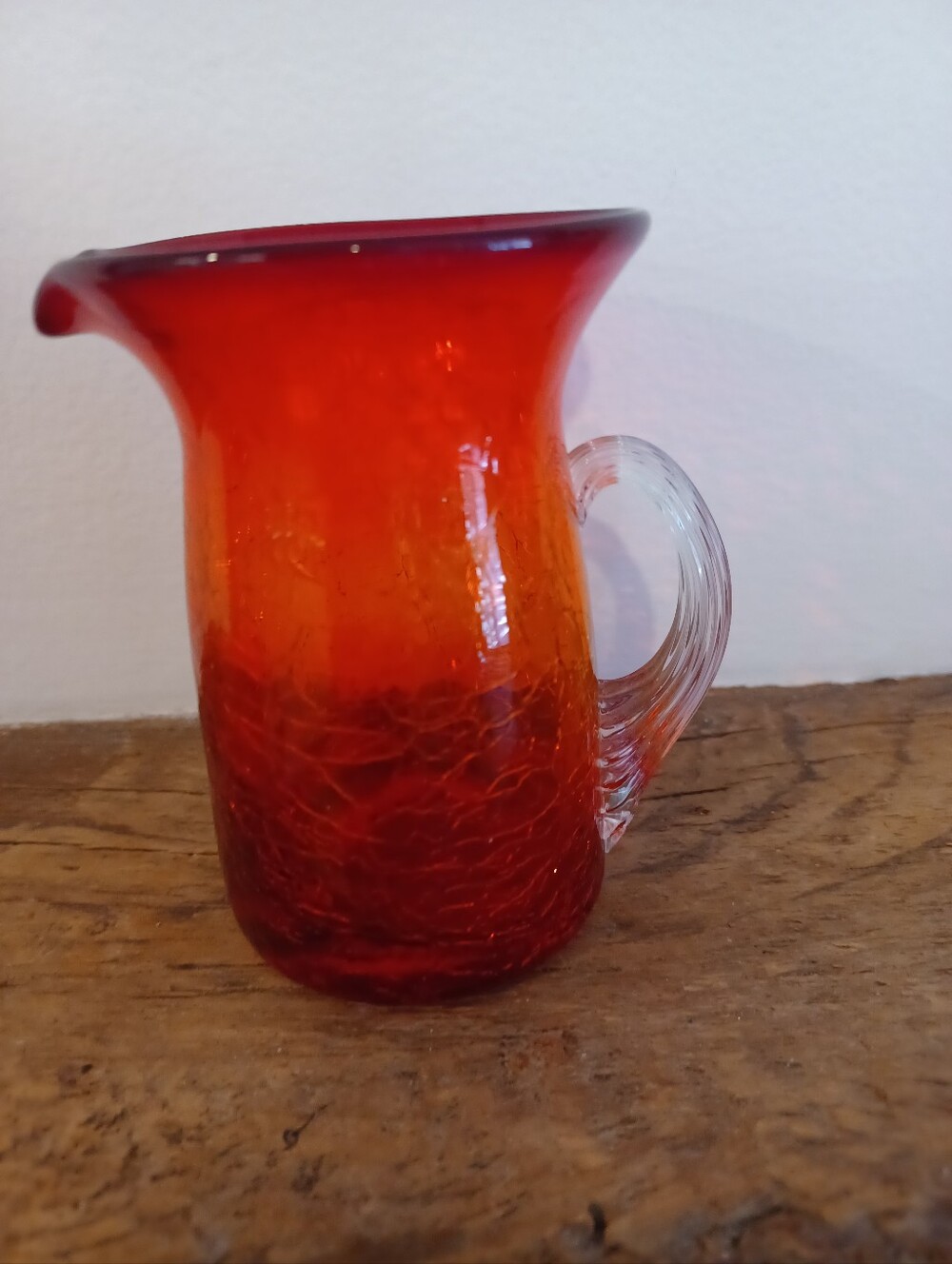 Vintage Amberina RED Crackle Glass Mini Pitcher